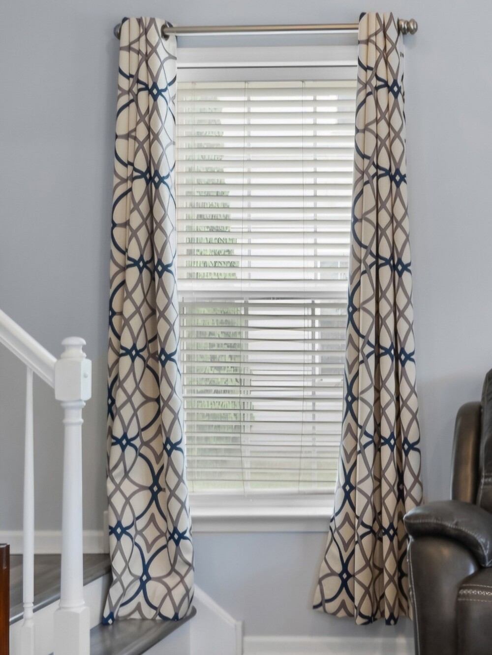 Modern Grey & Navy Geometric Pattern Blackout Curtains - 52x84 (Set of 2 Panels)
